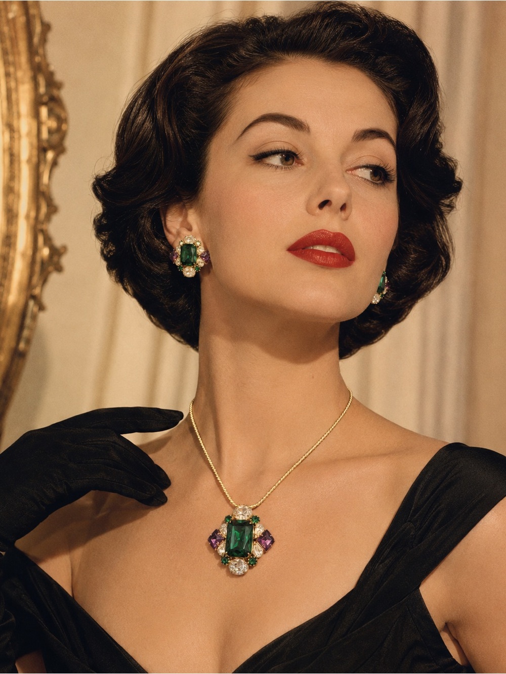 Rhinestone Necklace & Clip-On Earrings Set
